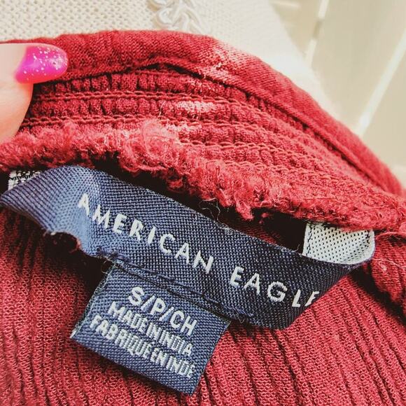 AMERICAN EAGLE BURGANDY EMBROIDERED BOHO BALLOON SLEEVE BLOUSE SIZE SMALL - Picture 6 of 7